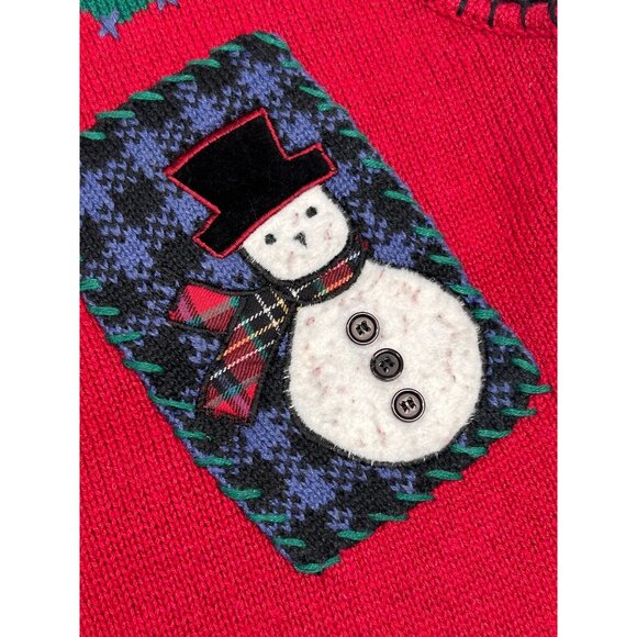 VTG JANTZEN Christmas Sweater Vest Women’s Red Holiday Snowman Tree Embroidered - Picture 4 of 7